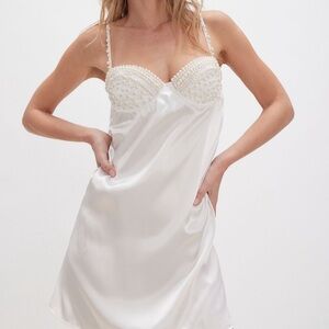 Luxurious Pearl-Embellished Satin Dress